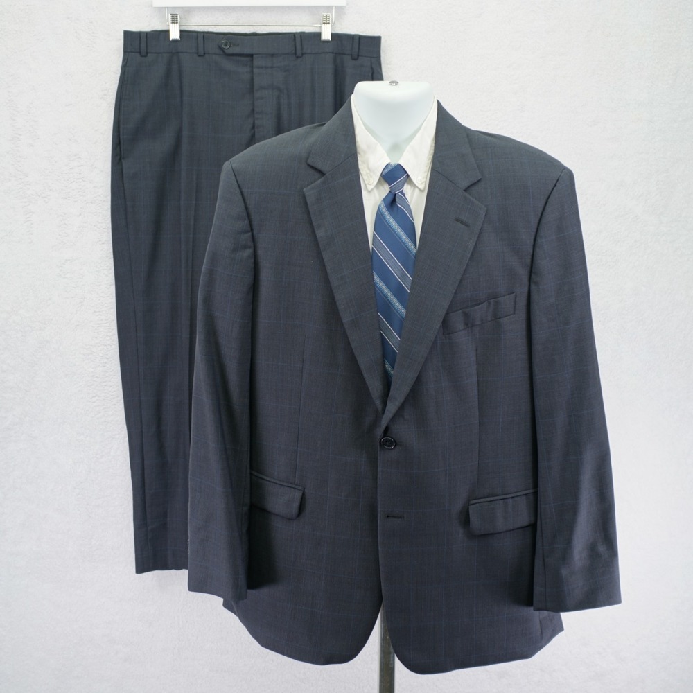 Brooks Brothers 346 Stretch Wool Blue Plaid Windowpane 2 Piece Suit 42R  38 / 29